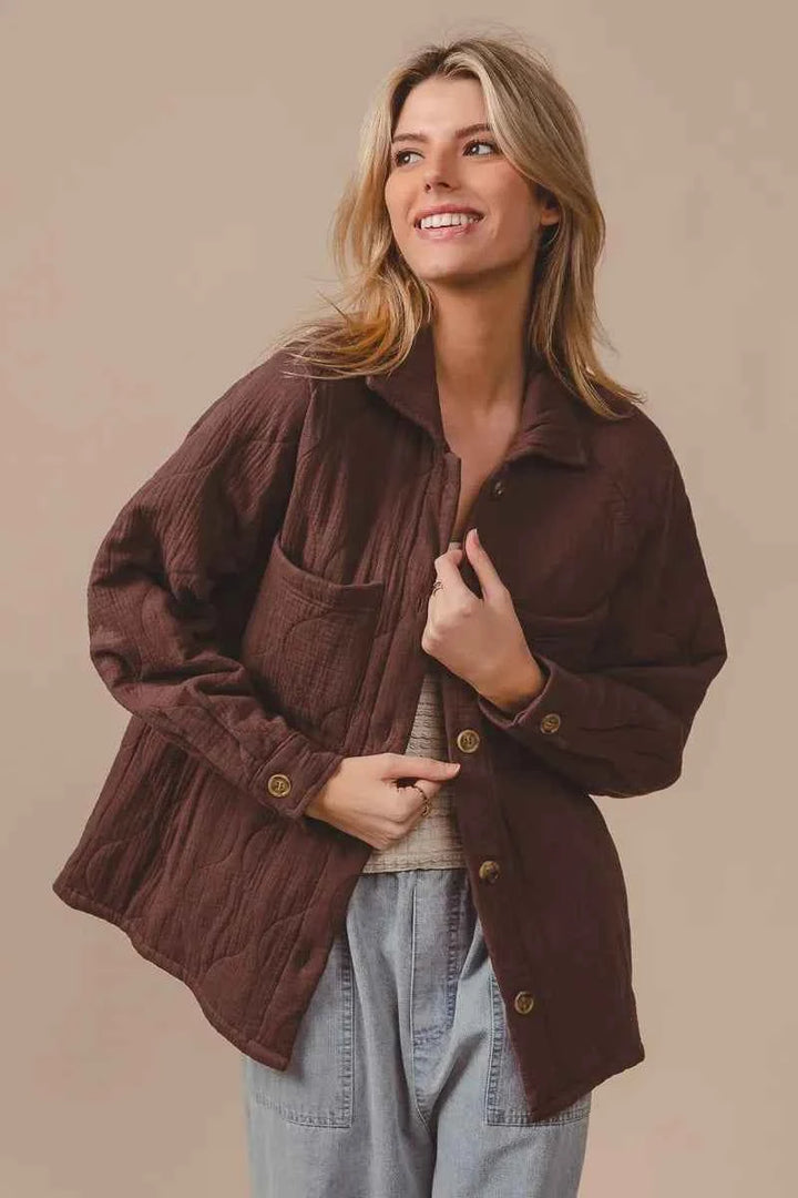 BiBi Quilted Wrinkle Gauze Long Sleeve Shacket