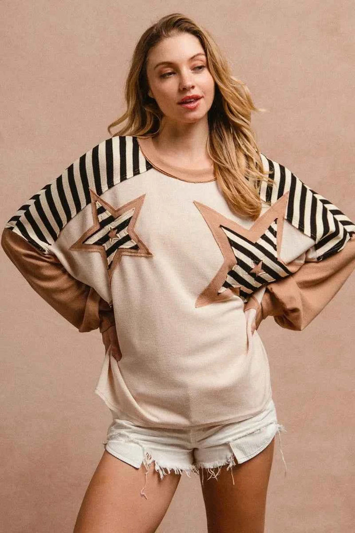 BiBi Star Patchwork Mixed Long Sleeve Top