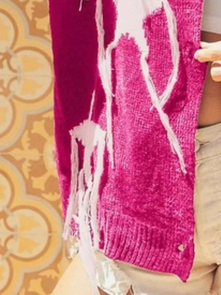BiBi Fringed Star Pattern V-Neck Knit Cardigan