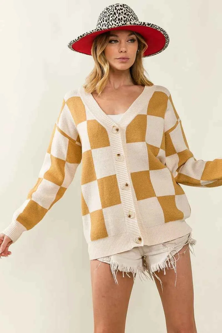BiBi Checked V-neck Cardigan
