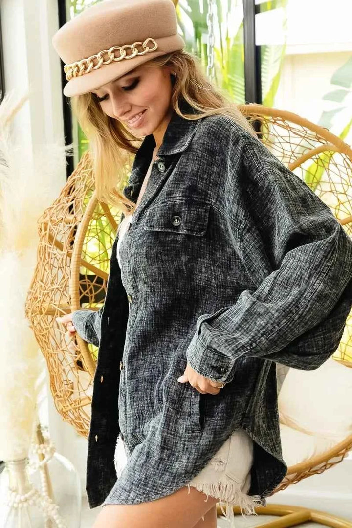 BiBi Vintage Washed Wrinkle Gauze Shacket