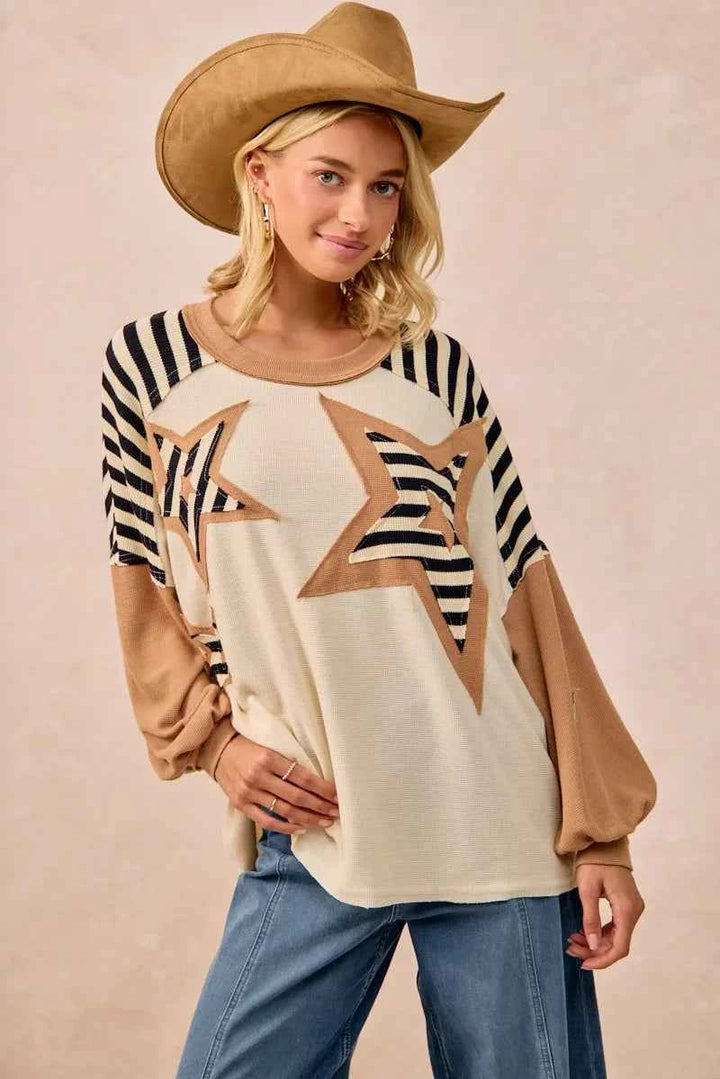 BiBi Star Patchwork Mixed Long Sleeve Top