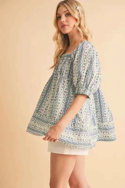 Aemi+Co Floral Short Sleeve Babydoll Top
