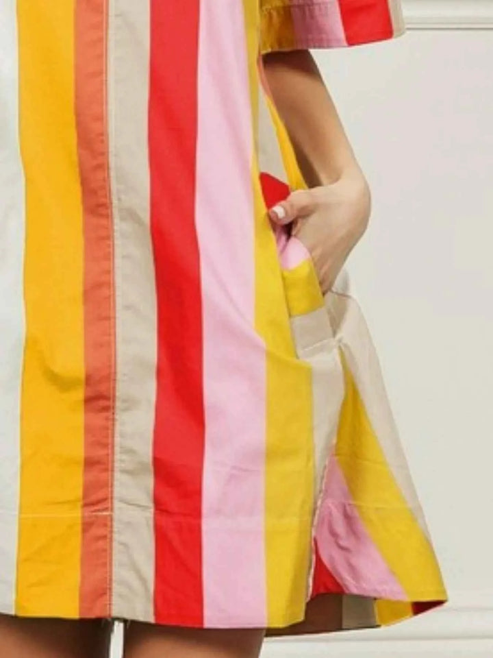 BiBi Multi Stripe Woven Flared Midi Dress