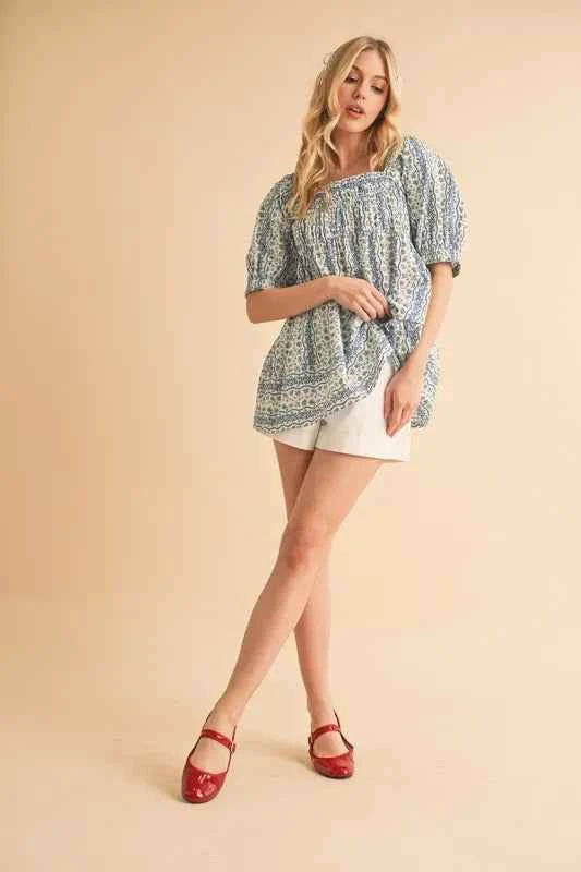 Aemi+Co Floral Short Sleeve Babydoll Top