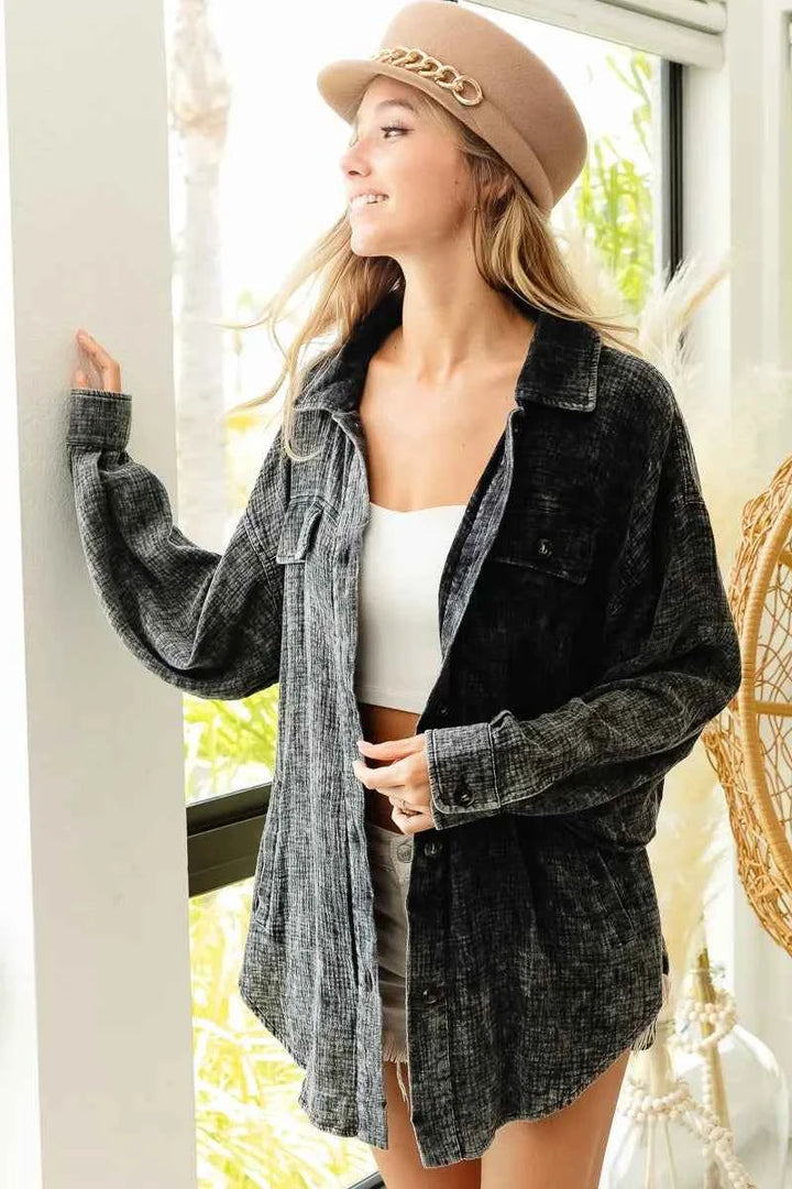 BiBi Vintage Washed Wrinkle Gauze Shacket