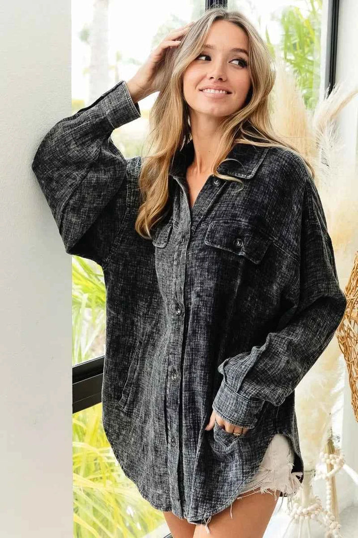 BiBi Vintage Washed Wrinkle Gauze Shacket