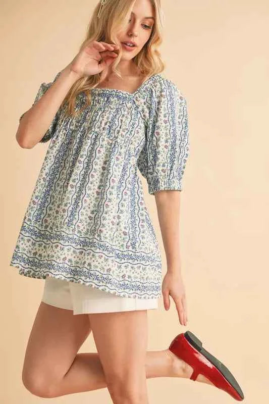 Aemi+Co Floral Short Sleeve Babydoll Top