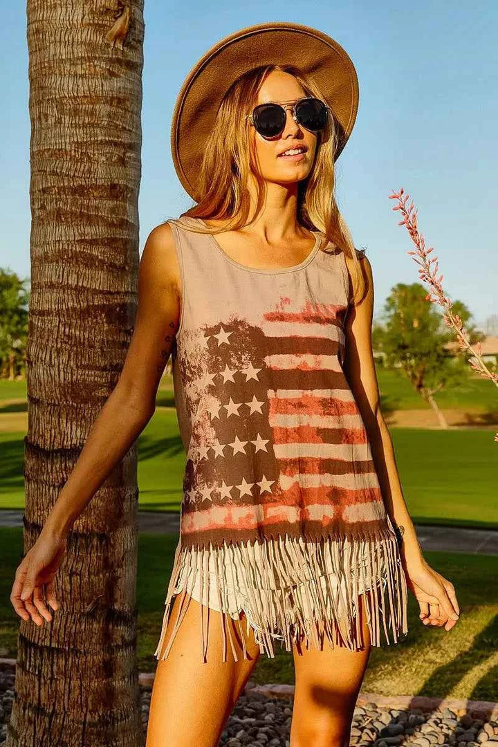 BiBi American Flag Print Knit Sleeveless Top