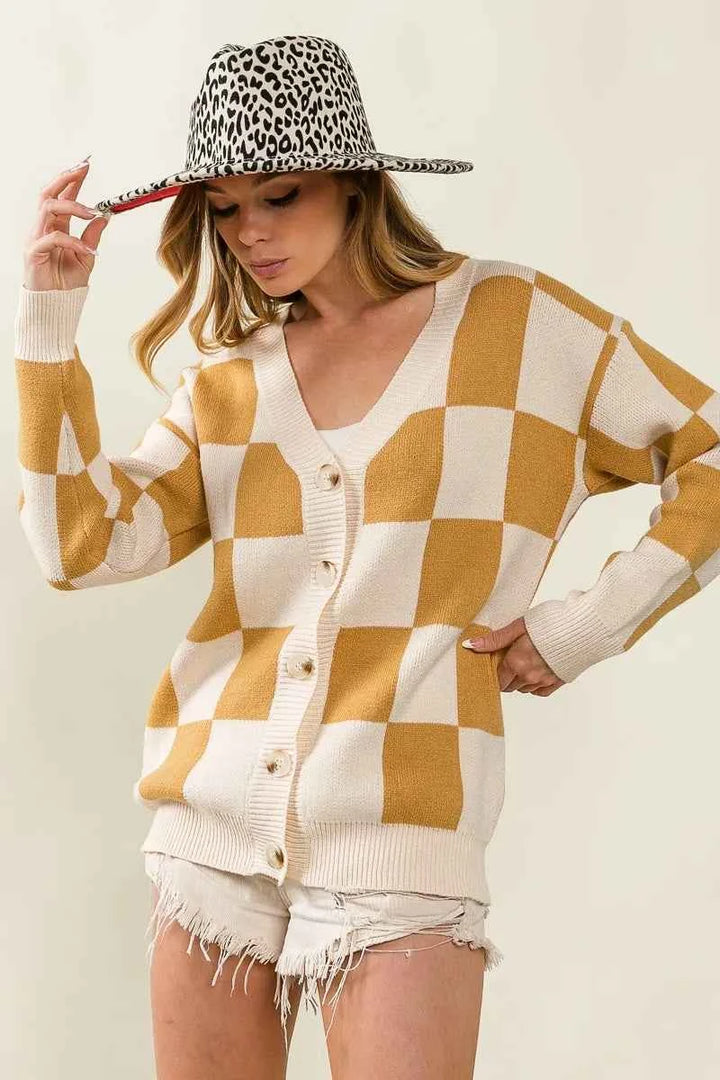 BiBi Checked V-neck Cardigan