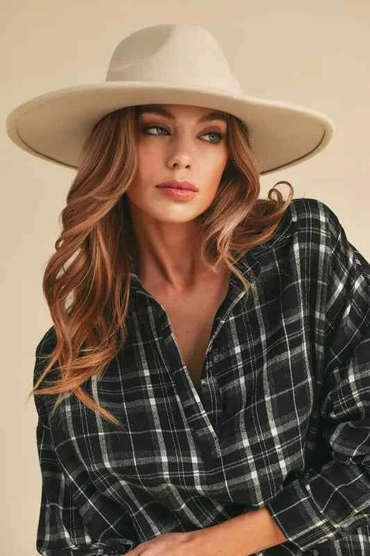 Aemi + Co Side Slit High-Low Plaid Long Sleeve Polo Shirt