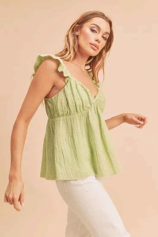 Aemi + Co Sweetheart Neck Ruffled Strap Top