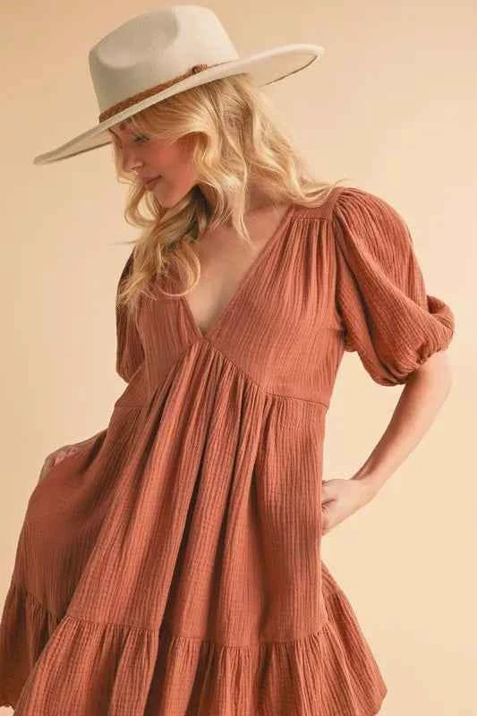 Aemi+Co Tied Back Ruffled Short Sleeve Mini Dress
