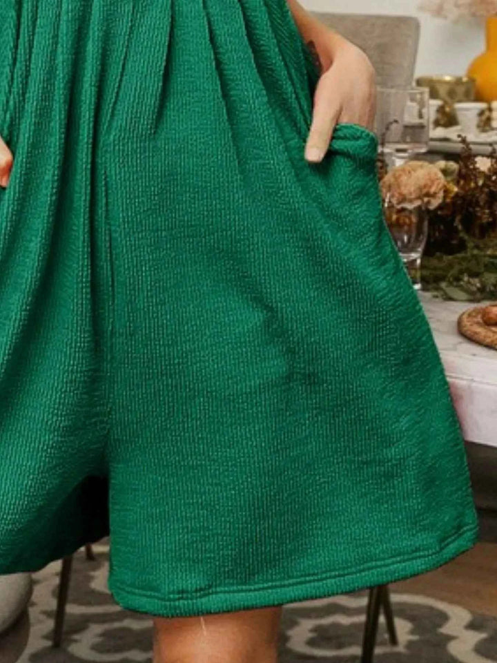 BiBi Crinkle Rib Textured Wide Leg Shortalls
