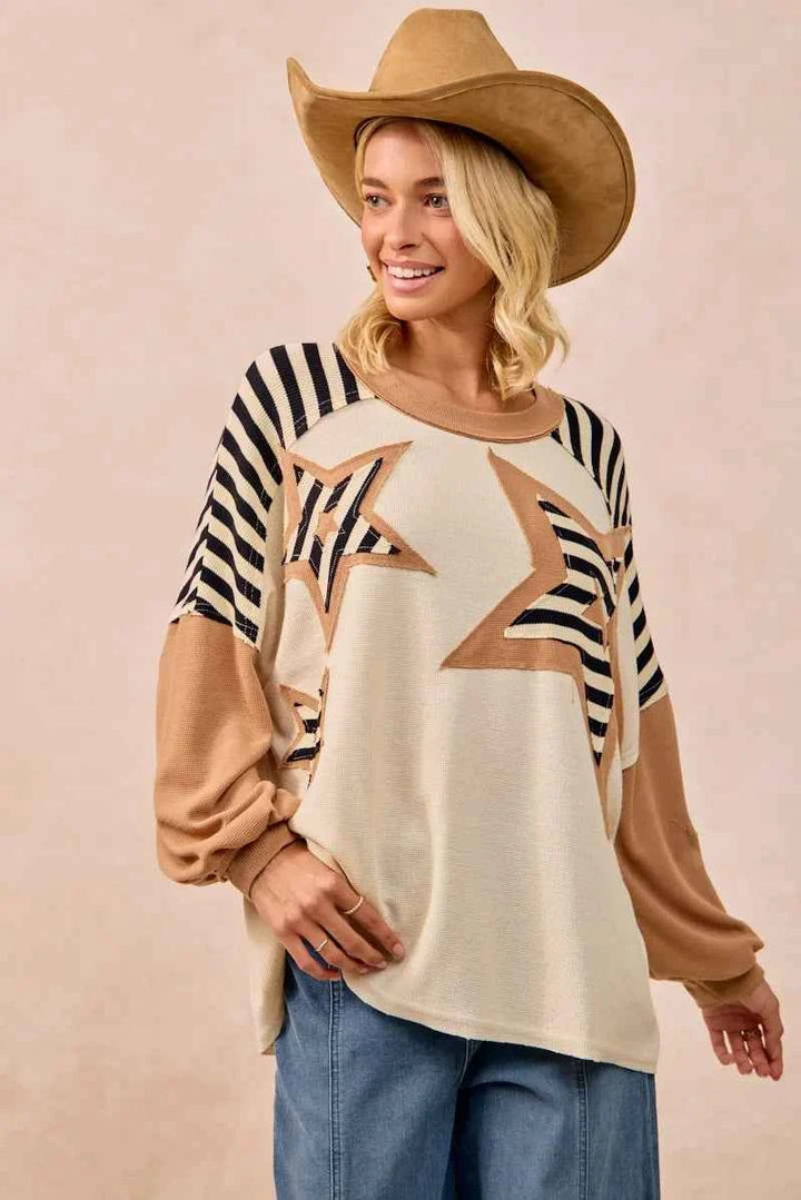 BiBi Star Patchwork Mixed Long Sleeve Top
