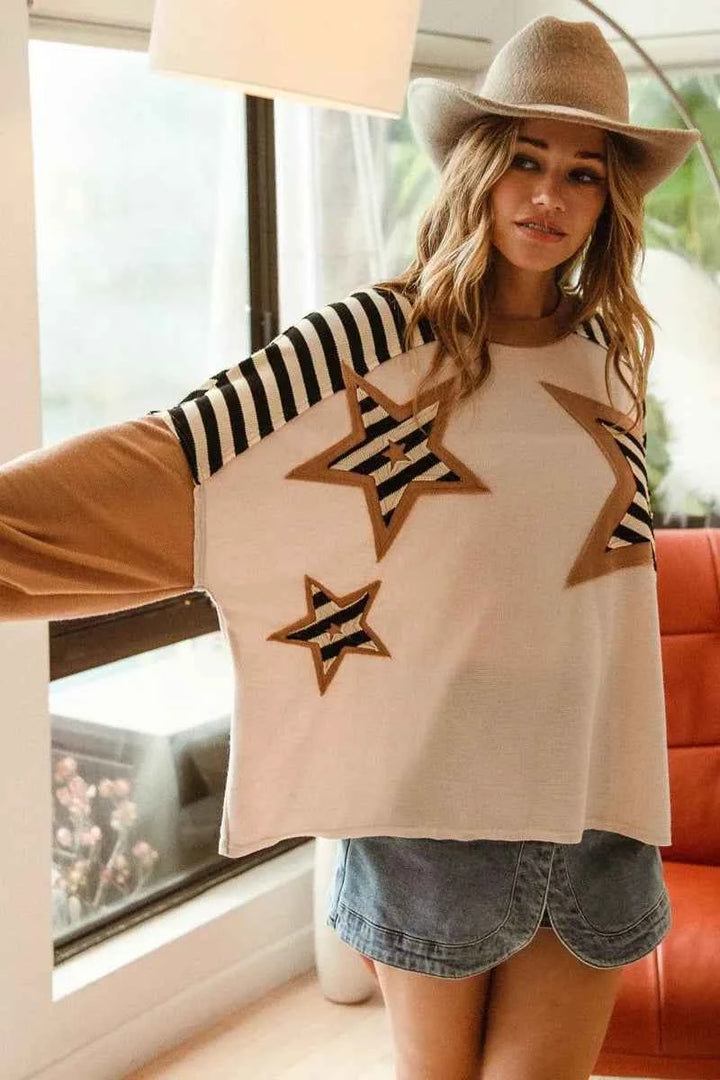 BiBi Star Patchwork Mixed Long Sleeve Top