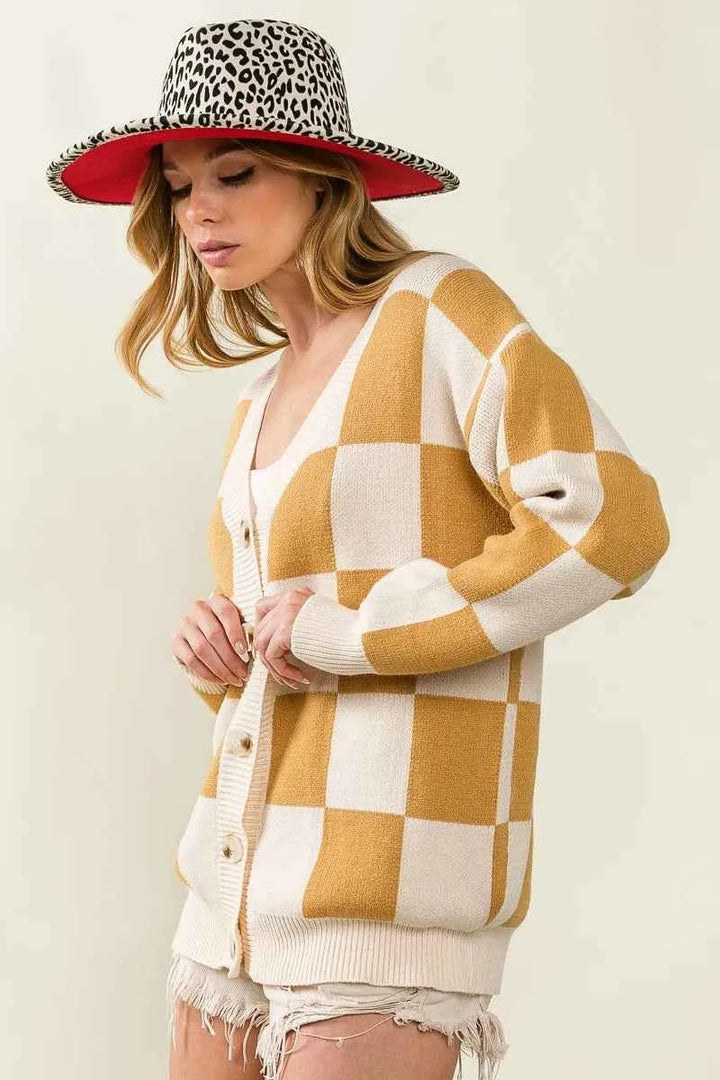 BiBi Checked V-neck Cardigan