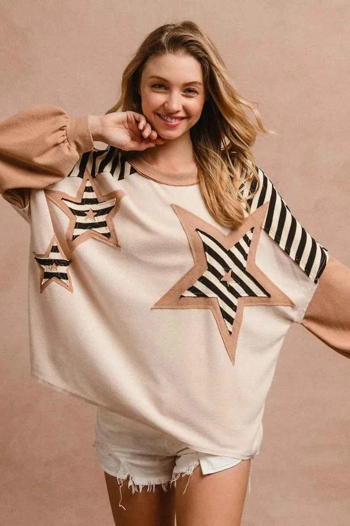 BiBi Star Patchwork Mixed Long Sleeve Top