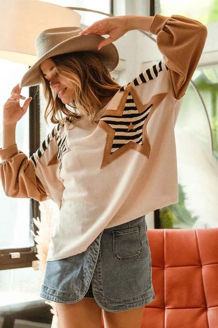 BiBi Star Patchwork Mixed Long Sleeve Top