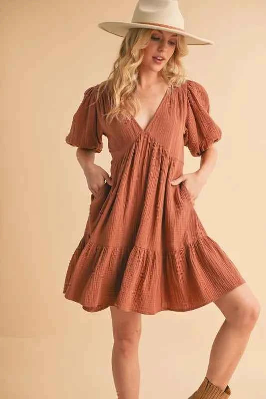 Aemi+Co Tied Back Ruffled Short Sleeve Mini Dress
