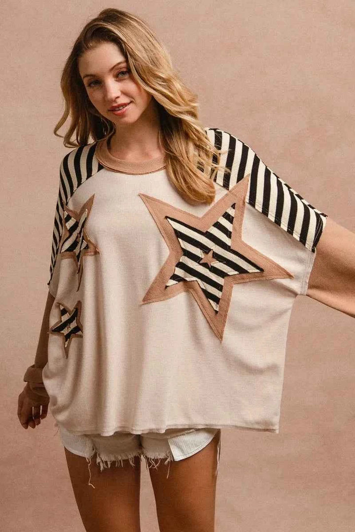 BiBi Star Patchwork Mixed Long Sleeve Top