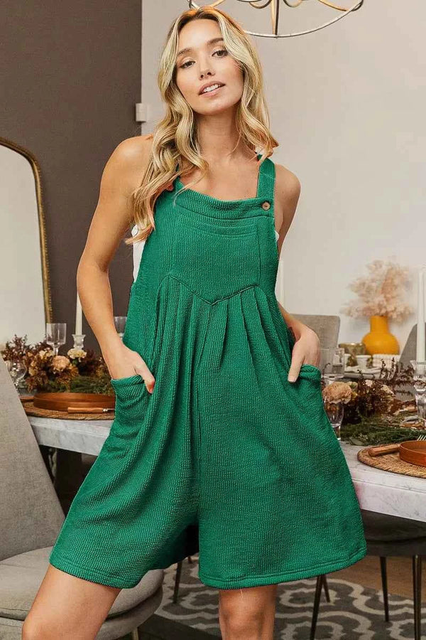 BiBi Crinkle Rib Textured Wide Leg Shortalls