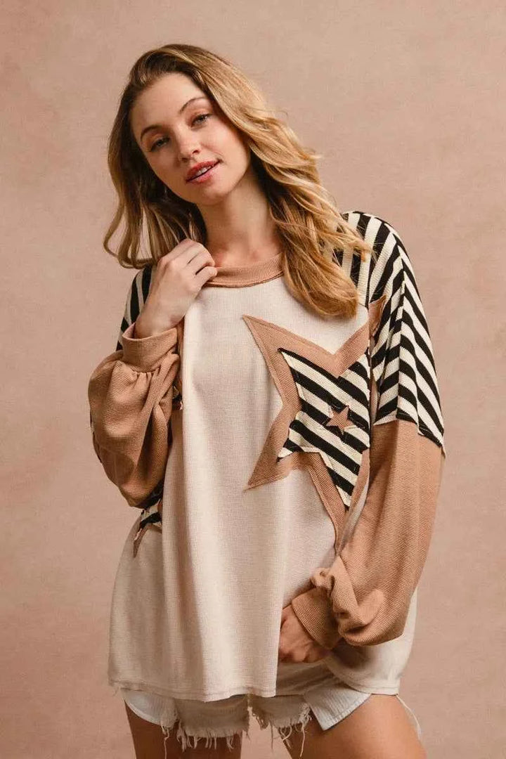 BiBi Star Patchwork Mixed Long Sleeve Top