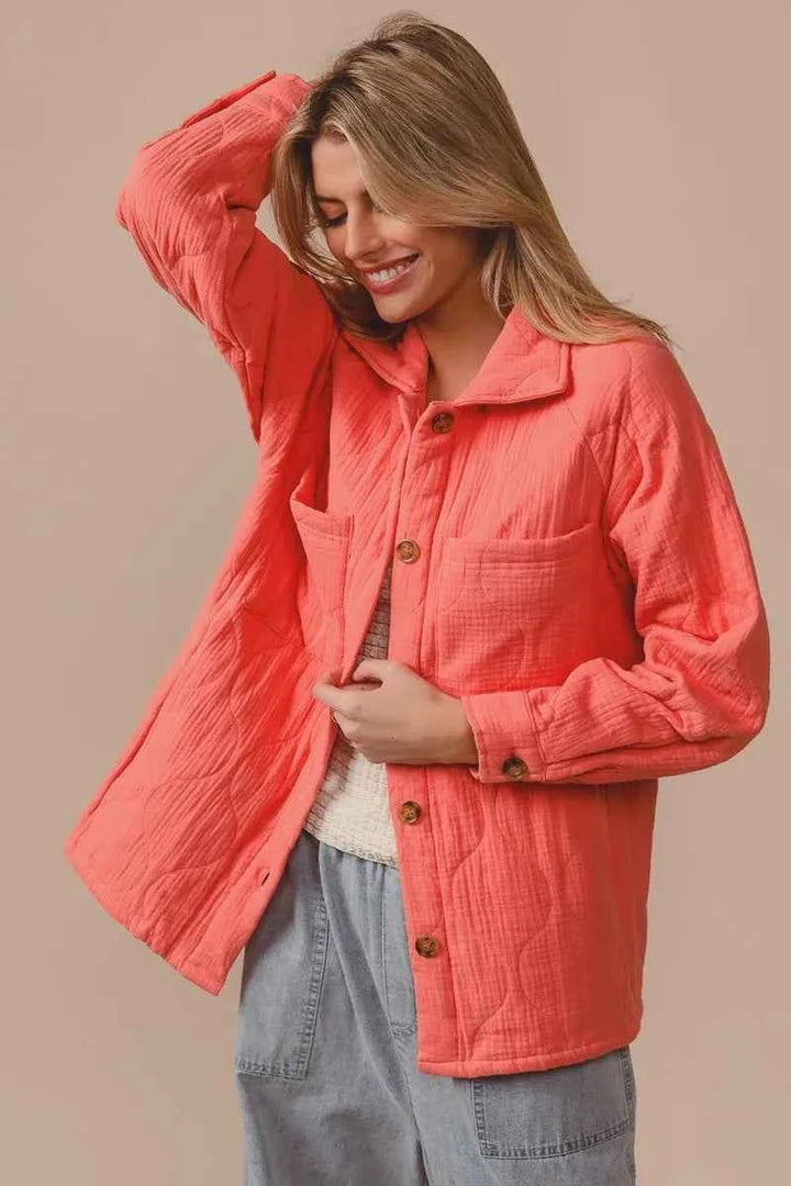 BiBi Quilted Wrinkle Gauze Long Sleeve Shacket