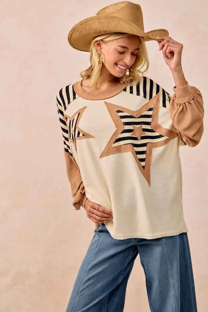 BiBi Star Patchwork Mixed Long Sleeve Top