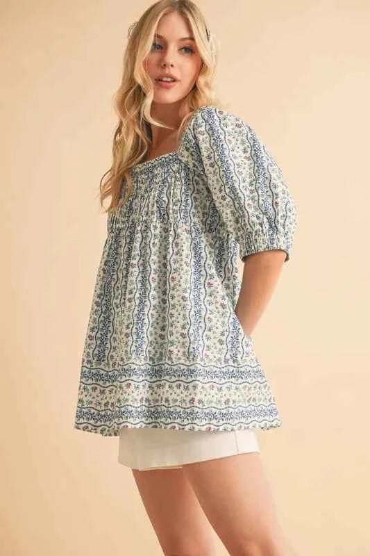 Aemi+Co Floral Short Sleeve Babydoll Top
