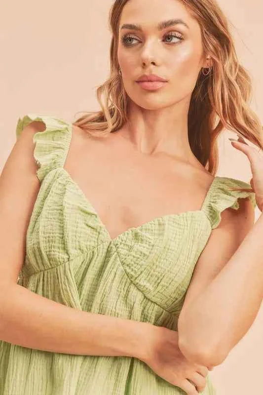 Aemi + Co Sweetheart Neck Ruffled Strap Top