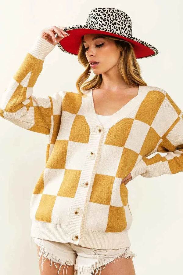 BiBi Checked V-neck Cardigan